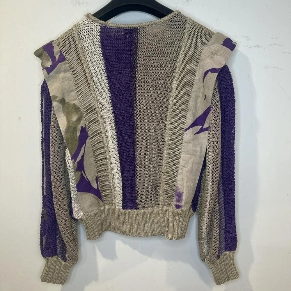 80s‎ Vintage Dino Valiano Linen Sweater Purple Green boho vibe 6 small/medium